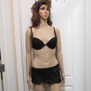 NWOT 2 Piece Bra &  Thong skirt Black -